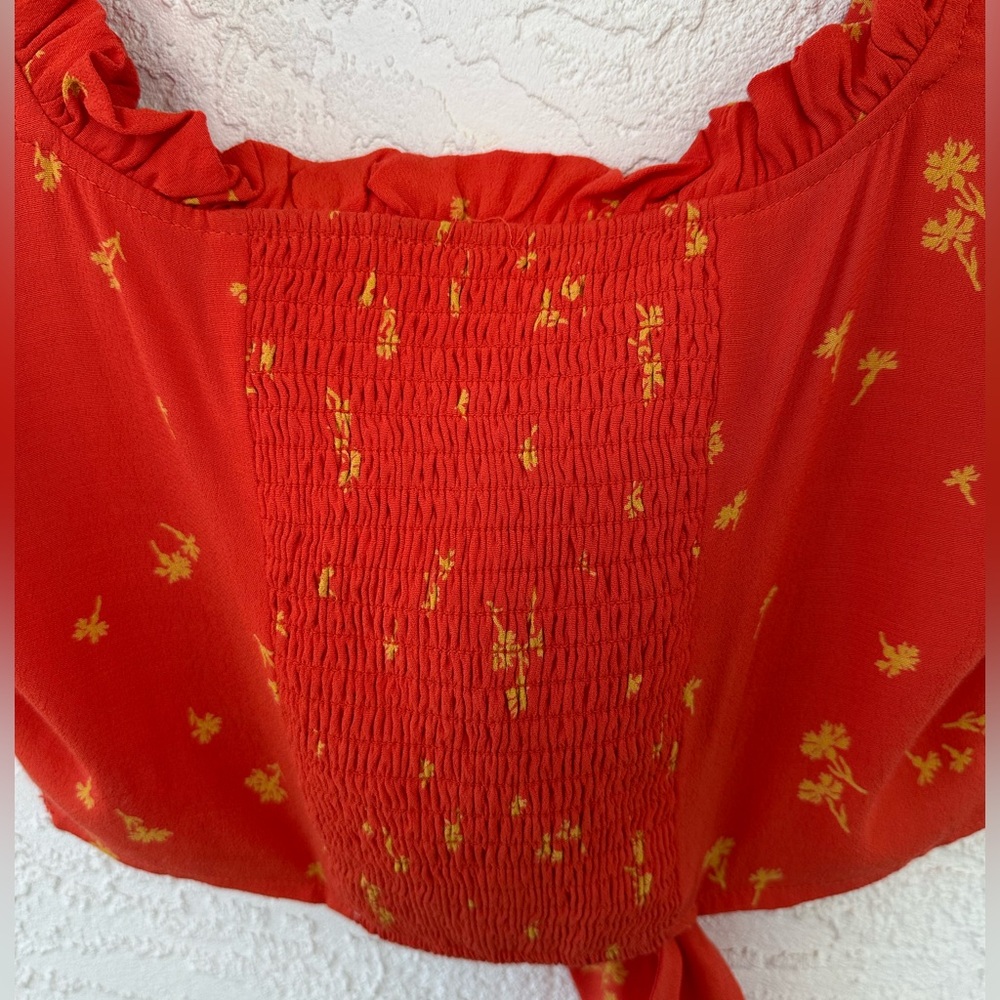 Free People Floral Crop Top Size 2 Boho Red Orange - Picture 6 of 8